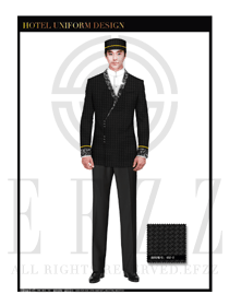 黑色时尚拼图纹酒店行李生制服设计图1097