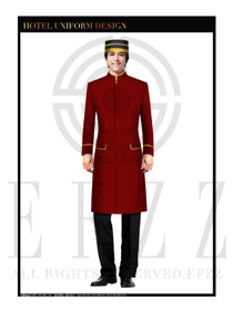 中国红长款男装酒店行李生制服设计图1137