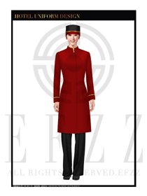 中国红长款女装酒店行李生制服设计图1139