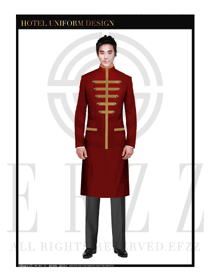 中国红男装酒店行李生服装款式图1179
