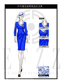 蓝色时尚修身女款职业装制服设计图1302