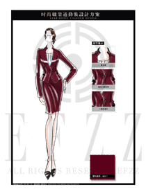时尚修身款玫红色短裙款职业装服装款式图1311