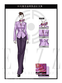 大师手绘紫色女款职业套装服装款式图1314
