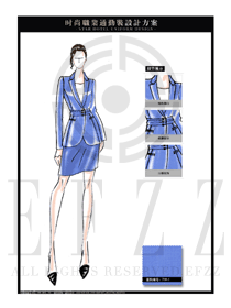 大师手绘天蓝色短裙女款职业套装制服设计图1320