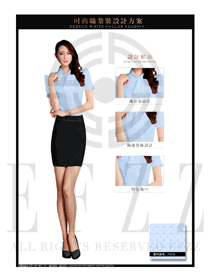 时尚蓝色小格女职业装短袖衬衫款式图377