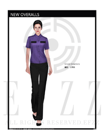 紫色女款短袖夏装工程服款式设计图187