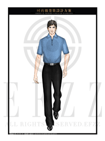时尚蓝色简约款男装T恤制服设计图075