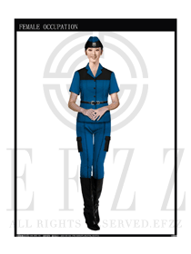 时尚蓝色女款保安服短袖制服设计图265