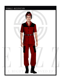 时尚玫红色男款保安服短袖制服设计图267