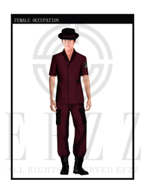 时尚玫红色男款保安服短袖制服设计图277