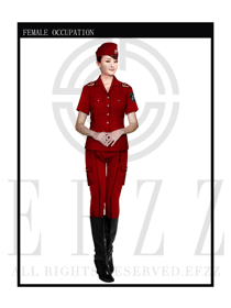 深红色女款保安服短袖服装款式图282