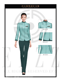 时尚墨绿色女款酒店保洁PA员工服装款式设计图233