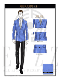 时尚天蓝色男款西装酒店经理服装款式设计图458