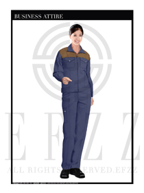 浅蓝色女款长袖工程制服款式设计图1052