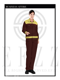 咖啡色女款长袖工程制服设计图1054