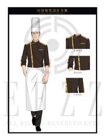 大师手绘咖啡色男款厨师职业装款式设计图423