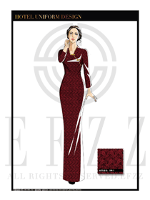 时尚红色女款酒店中餐厅迎宾服装款式设计图764