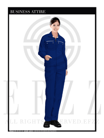 深蓝色女款长袖工程服装款式设计图1070