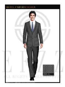 时尚黑灰色男款酒店总台大堂服务员服装设计图977