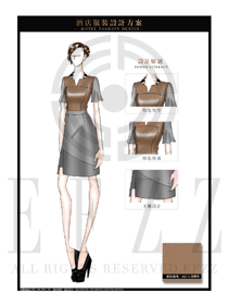 棕色短裙款餐饮西餐服务员制服设计图1231