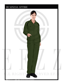 时尚军绿色女款长袖工程制服设计图1077