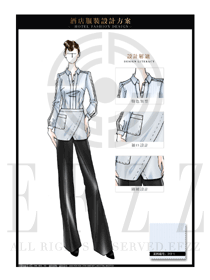 浅蓝色围裙款西餐厅服务员制服设计图1243