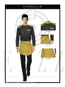 时尚金黄色男款西餐服务员服装款式设计图1248