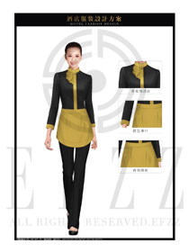 时尚金黄色女款围裙款西餐服务员服装款式设计图1252