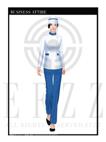 时尚白色立领长袖女款裤装按摩技师制服设计图1379