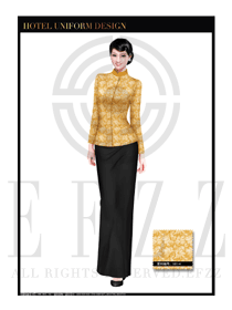 时尚金色百合花长裙款中餐迎宾服装款式设计图801