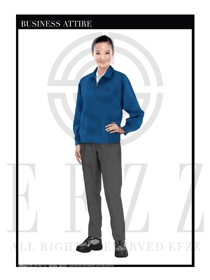 时尚蓝色长袖女款工程服款式设计图1105