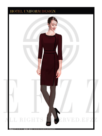 时尚酒红色长裙款酒店西餐厅领班服装款式设计图078