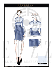 大师手绘浅蓝色短裙款酒店西餐厅领班服装款式设计图084