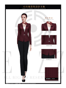 枣红色OL女职业套装款式设计图1395