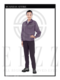 浅紫色女款长袖车间工作制服设计图1112