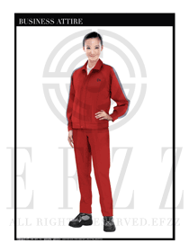 时尚酒红色长袖女款工程服制服设计图1127