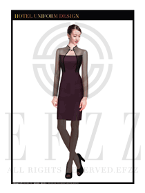 时尚性感紫色长裙款中餐迎宾服装款式设计图807