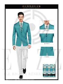 青绿色时尚修身男款大堂经理制服设计图1031
