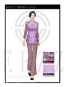时尚紫色女款中餐厅服务员制服设计图1754