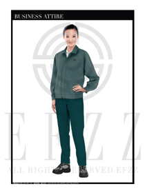 时尚浅绿色长袖女款工程服装制服设计图1136