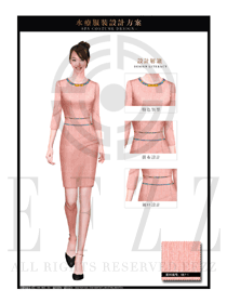 时尚粉红色修身款按摩技师制服设计图1422