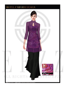 紫色透视长裙款酒店中餐厅迎宾制服设计图818