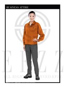时尚橙色女款长袖春秋工程服款式图1154