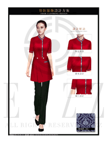 时尚酒红色短袖女款中餐传菜员制服设计图164