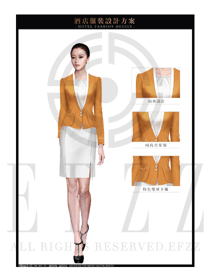 橙色女款酒店大堂经理制服设计图1051