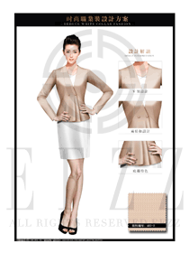 卡其色韩版修身款女秋冬职业装制服设计图1422