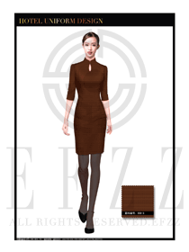 深咖啡色长裙款中餐服务员制服款式设计图1771