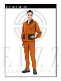 时尚橙色女款长袖春秋工程服款式设计图1160