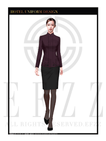 紫色职业套裙款中餐服务员制服款式设计图1777