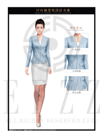 时尚浅蓝色修身款女秋冬职业装款式设计图1439